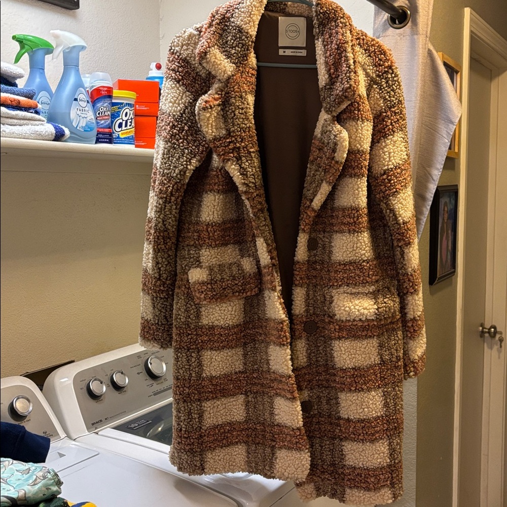Stoosh Brown and Cream Checkered Trench Coat